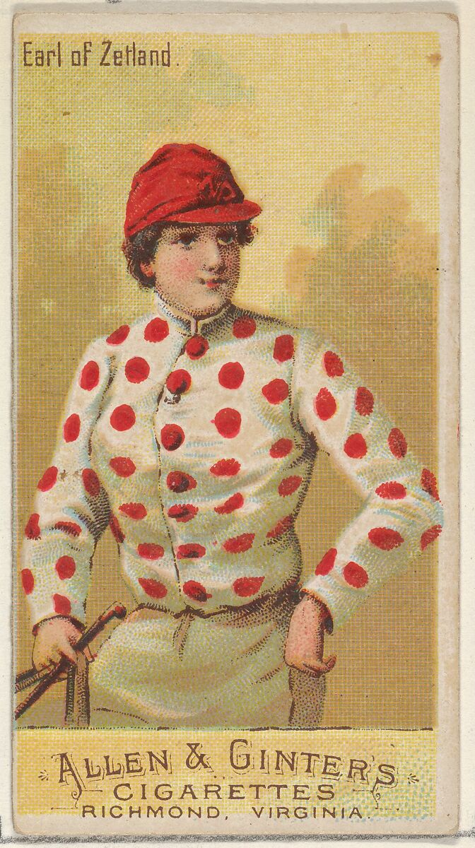 Earl of Zetland, from the Racing Colors of the World series (N22a) for Allen & Ginter Cigarettes, Allen &amp; Ginter (American, Richmond, Virginia), Commercial color lithograph 