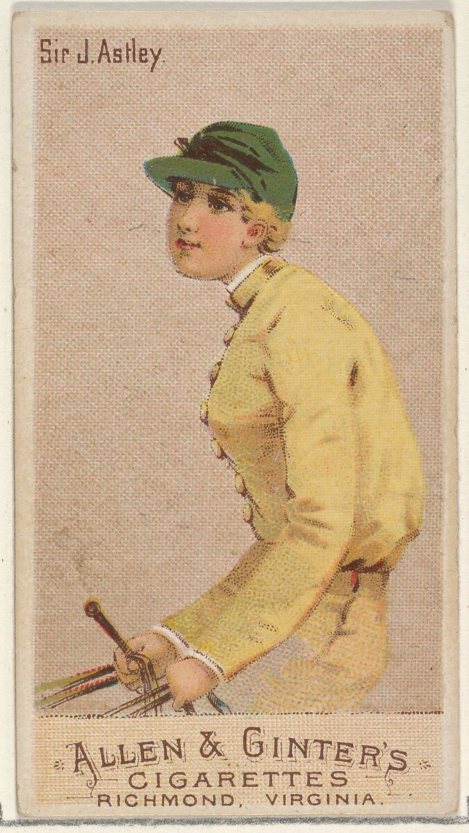 Sir J. Astley, from the Racing Colors of the World series (N22a) for Allen & Ginter Cigarettes, Allen &amp; Ginter (American, Richmond, Virginia), Commercial color lithograph 