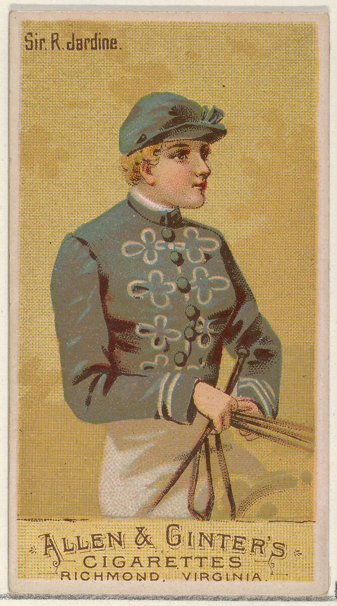 Sir R. Jardine, from the Racing Colors of the World series (N22a) for Allen & Ginter Cigarettes, Allen &amp; Ginter (American, Richmond, Virginia), Commercial color lithograph 