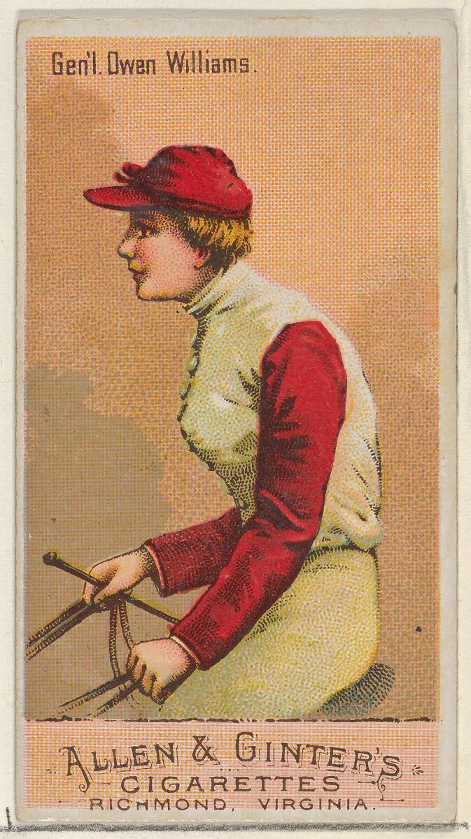 General Owen Williams, from the Racing Colors of the World series (N22a) for Allen & Ginter Cigarettes, Allen &amp; Ginter (American, Richmond, Virginia), Commercial color lithograph 