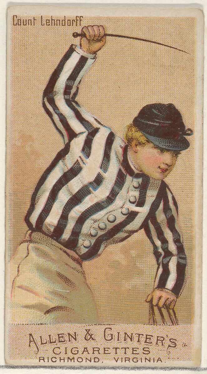 Count Lehndorff, from the Racing Colors of the World series (N22a) for Allen & Ginter Cigarettes, Allen &amp; Ginter (American, Richmond, Virginia), Commercial color lithograph 