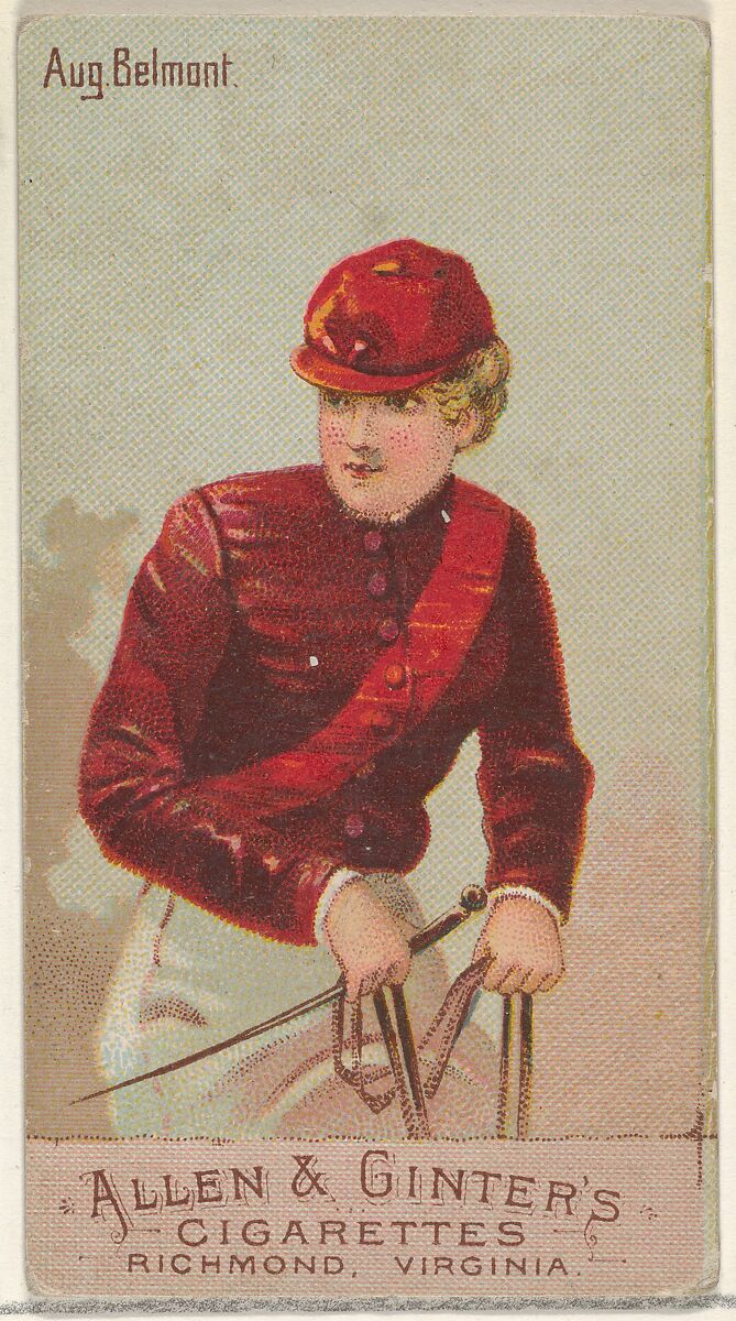 August Belmont, from the Racing Colors of the World series (N22b) for Allen & Ginter Cigarettes, Allen &amp; Ginter (American, Richmond, Virginia), Commercial color lithograph 