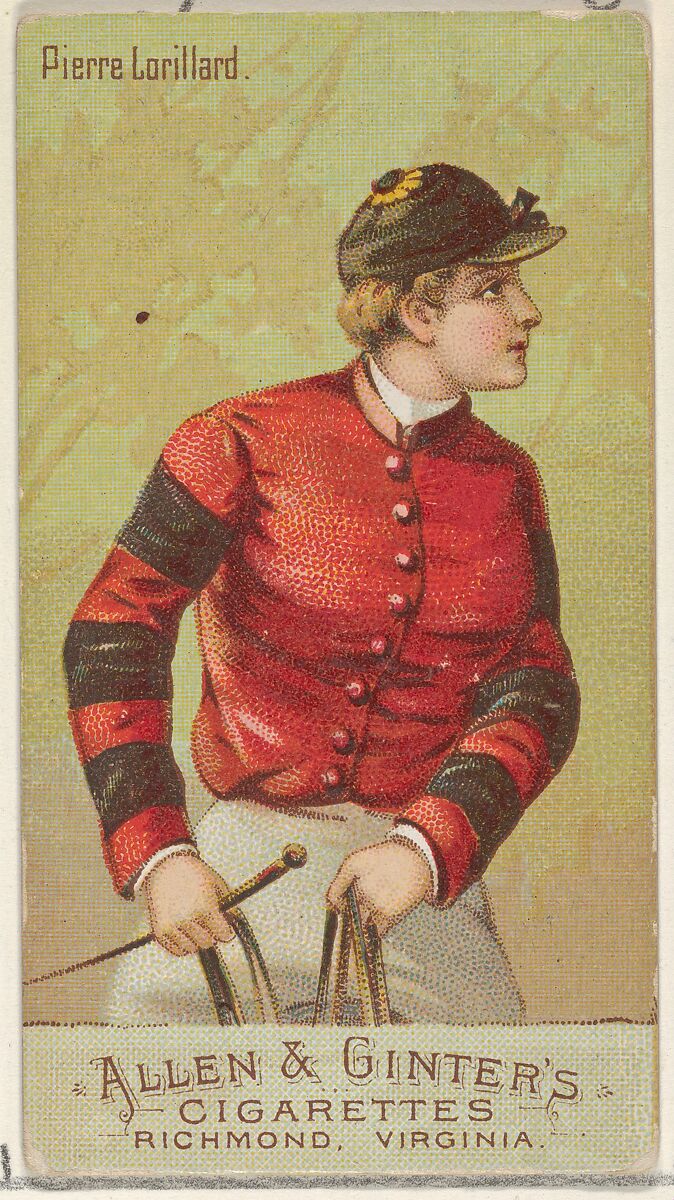 Pierre Lorillard, from the Racing Colors of the World series (N22b) for Allen & Ginter Cigarettes, Allen &amp; Ginter (American, Richmond, Virginia), Commercial color lithograph 