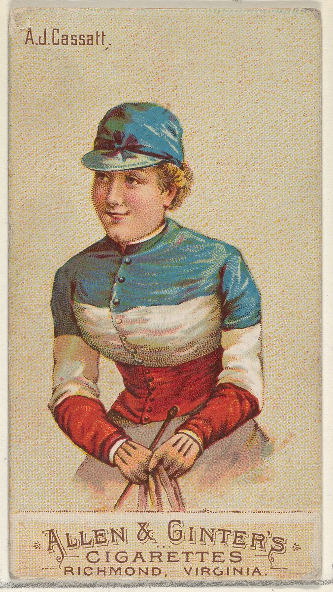 A.J. Cassatt, from the Racing Colors of the World series (N22b) for Allen & Ginter Cigarettes, Allen &amp; Ginter (American, Richmond, Virginia), Commercial color lithograph 