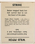 Dolph Camilli; verso: Strike/Wild Pitch, Goudey Gum Company  American, Commercial lithograph
