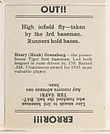 Hank Greenberg; verso: Out!!/Error!!!, Goudey Gum Company  American, Commercial lithograph