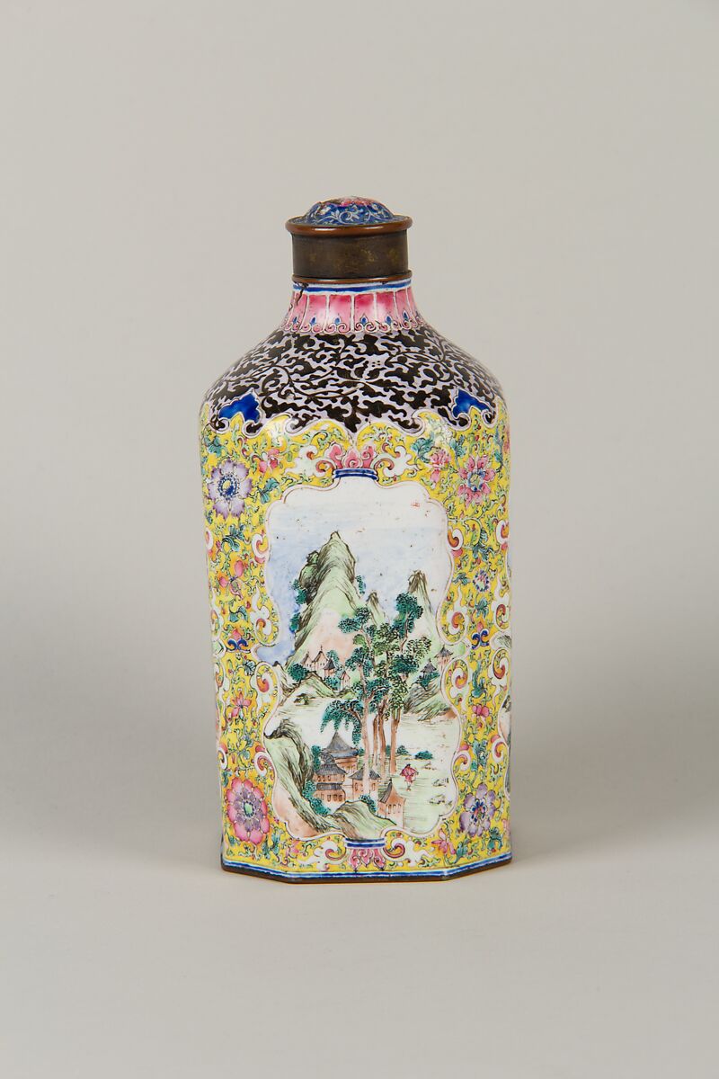 Bottle and stopper, Enamel on copper, China