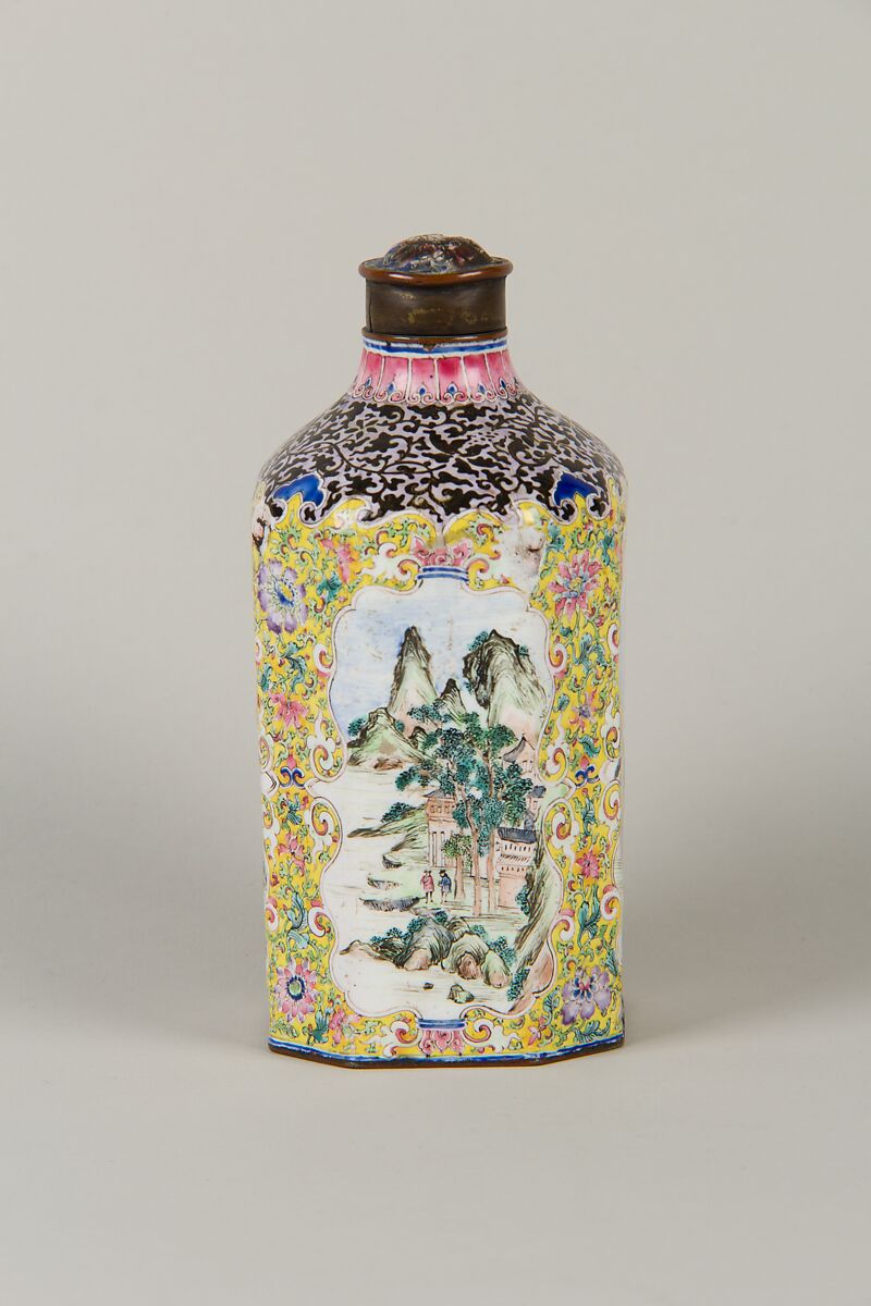 Bottle and stopper, Enamel on copper, China