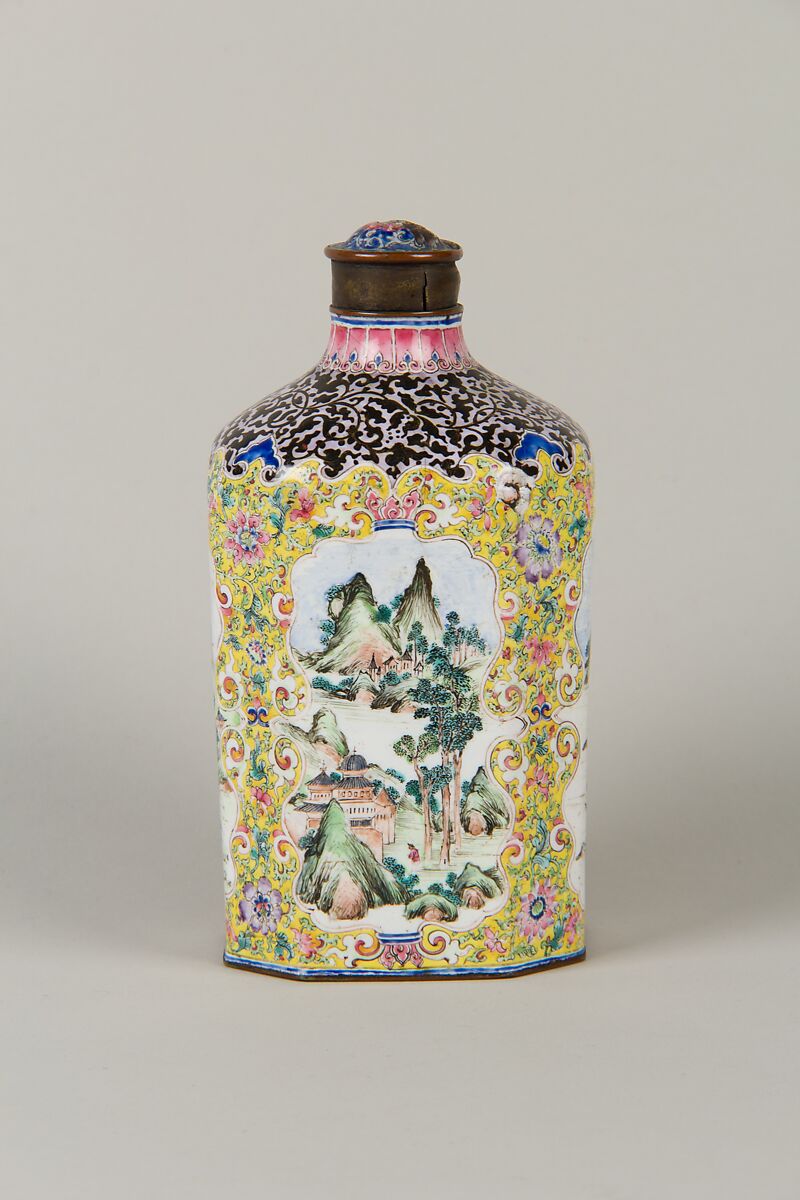 Bottle and stopper, Enamel on copper, China 