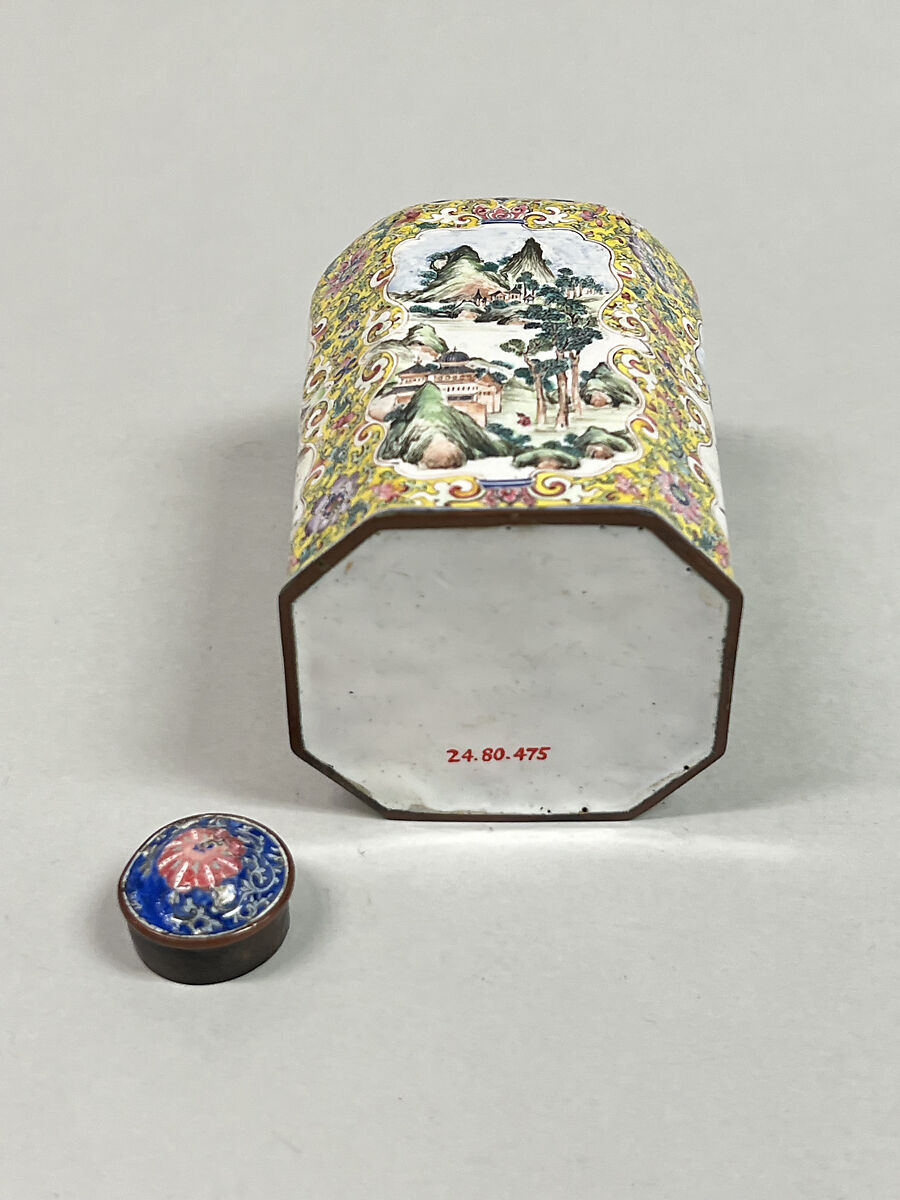 Bottle and stopper, Enamel on copper, China