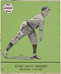 John (Jack) Kramer, Browns, Pitcher (Card #14, Green), Goudey Gum Company, Commercial color lithograph 