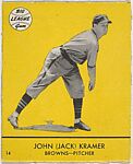 John (Jack) Kramer, Browns, Pitcher (Card #14, Yellow), Goudey Gum Company, Commercial color lithograph 