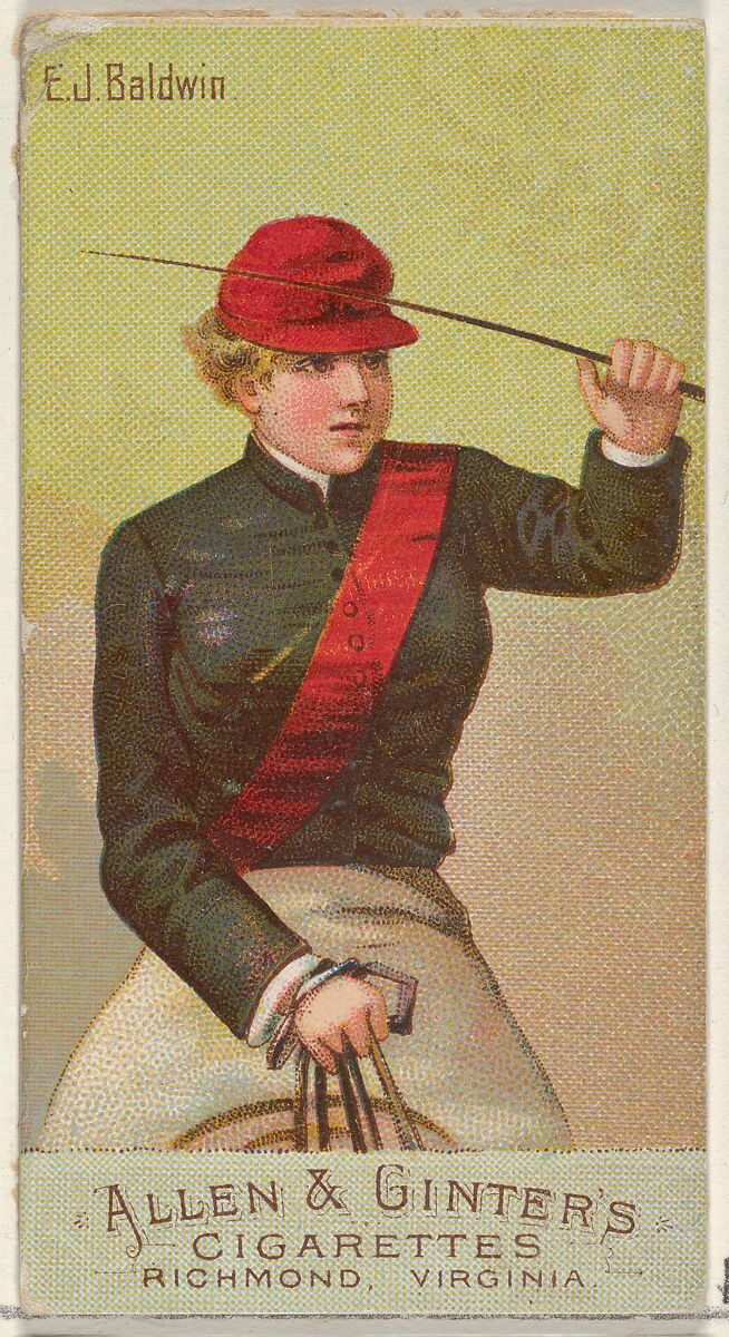 E.J. Baldwin, from the Racing Colors of the World series (N22b) for Allen & Ginter Cigarettes, Allen &amp; Ginter (American, Richmond, Virginia), Commercial color lithograph 