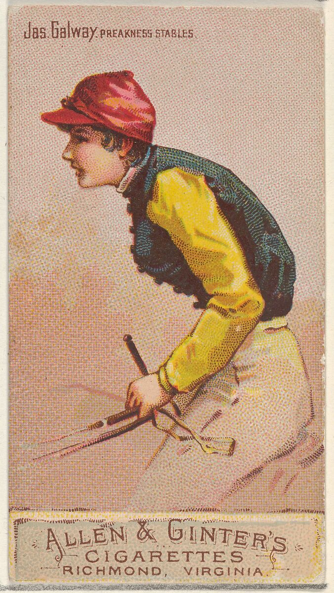 Jas. Galway, Preakness Stables, from the Racing Colors of the World series (N22b) for Allen & Ginter Cigarettes, Allen &amp; Ginter (American, Richmond, Virginia), Commercial color lithograph 