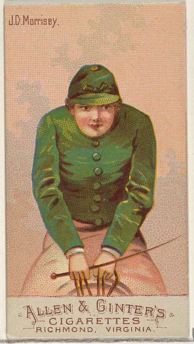 J.D. Morrisey, from the Racing Colors of the World series (N22b) for Allen & Ginter Cigarettes, Allen &amp; Ginter (American, Richmond, Virginia), Commercial color lithograph 