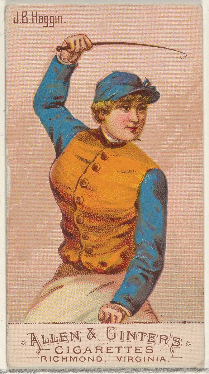 J.B. Haggin, from the Racing Colors of the World series (N22b) for Allen & Ginter Cigarettes, Allen &amp; Ginter (American, Richmond, Virginia), Commercial color lithograph 