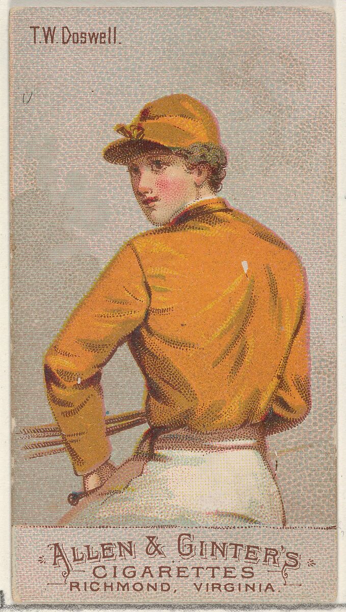 T.W. Doswell, from the Racing Colors of the World series (N22b) for Allen & Ginter Cigarettes, Allen &amp; Ginter (American, Richmond, Virginia), Commercial color lithograph 