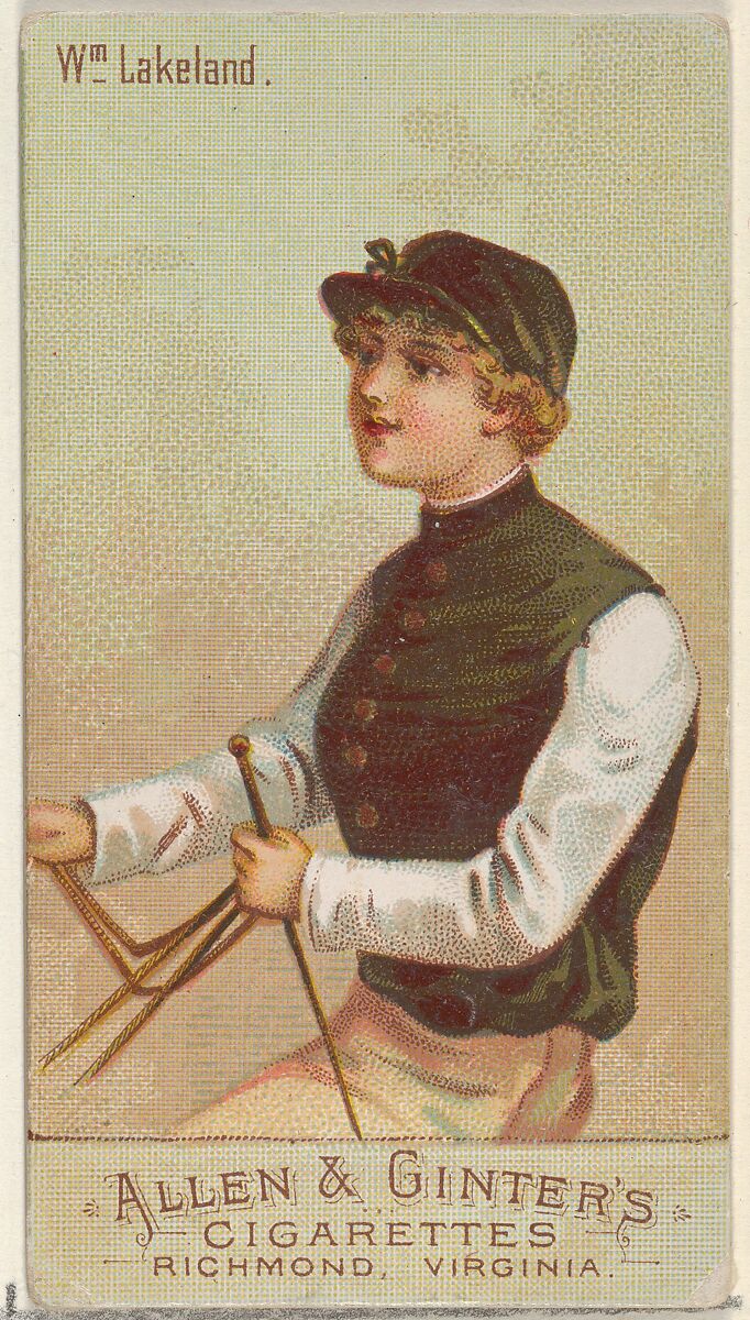 William Lakeland, from the Racing Colors of the World series (N22b) for Allen & Ginter Cigarettes, Allen &amp; Ginter (American, Richmond, Virginia), Commercial color lithograph 