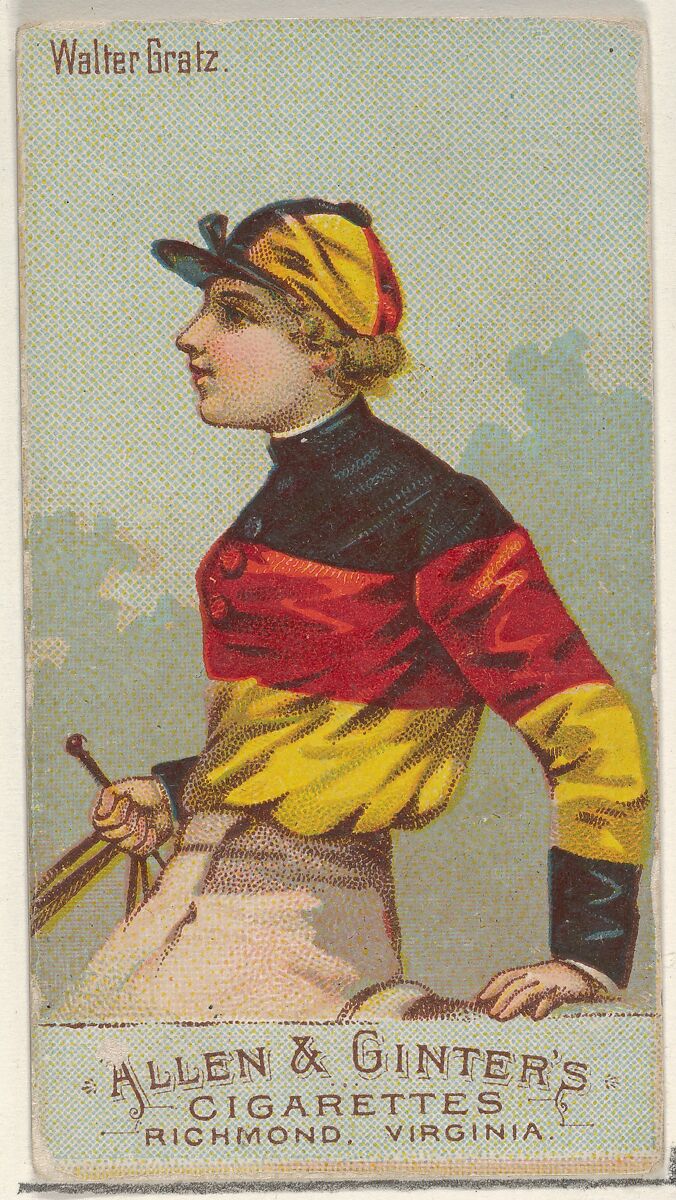 Walter Gratz, from the Racing Colors of the World series (N22b) for Allen & Ginter Cigarettes, Allen &amp; Ginter (American, Richmond, Virginia), Commercial color lithograph 