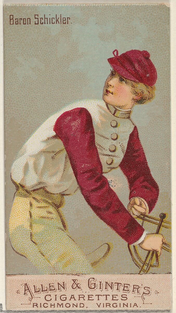 Baron Schickler, from the Racing Colors of the World series (N22b) for Allen & Ginter Cigarettes, Allen &amp; Ginter (American, Richmond, Virginia), Commercial color lithograph 