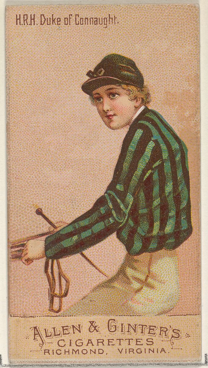 H.R.H. Duke of Connaught, from the Racing Colors of the World series (N22b) for Allen & Ginter Cigarettes, Allen &amp; Ginter (American, Richmond, Virginia), Commercial color lithograph 