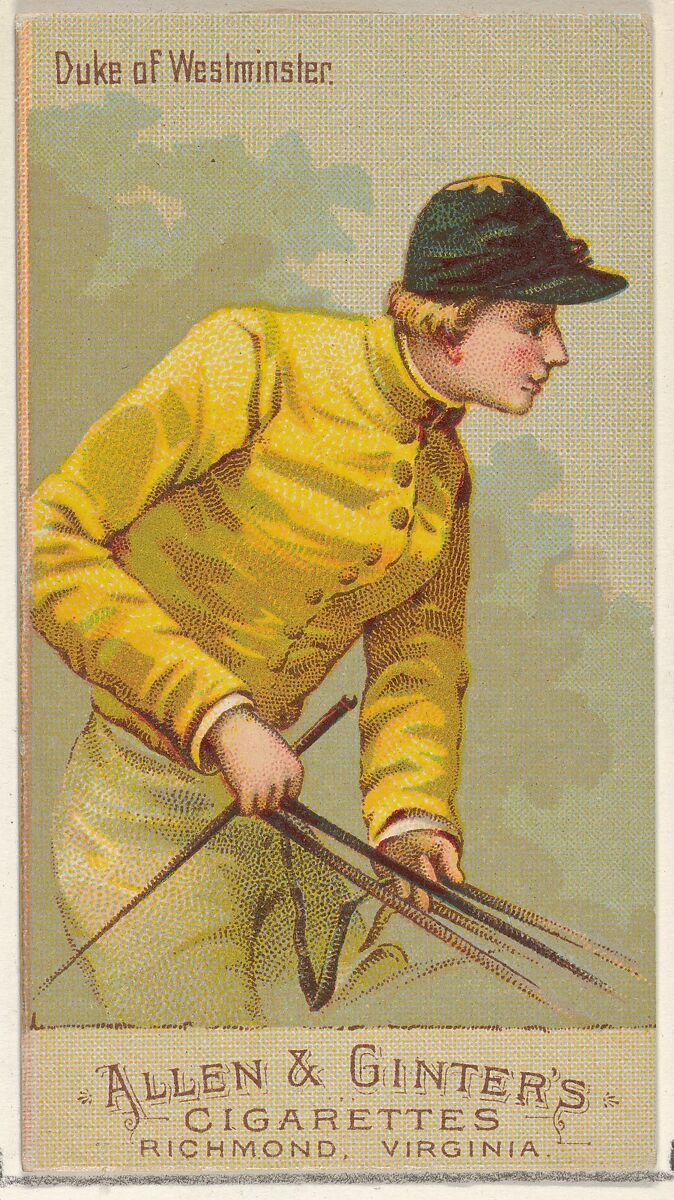Duke of Westminster, from the Racing Colors of the World series (N22b) for Allen & Ginter Cigarettes, Allen &amp; Ginter (American, Richmond, Virginia), Commercial color lithograph 