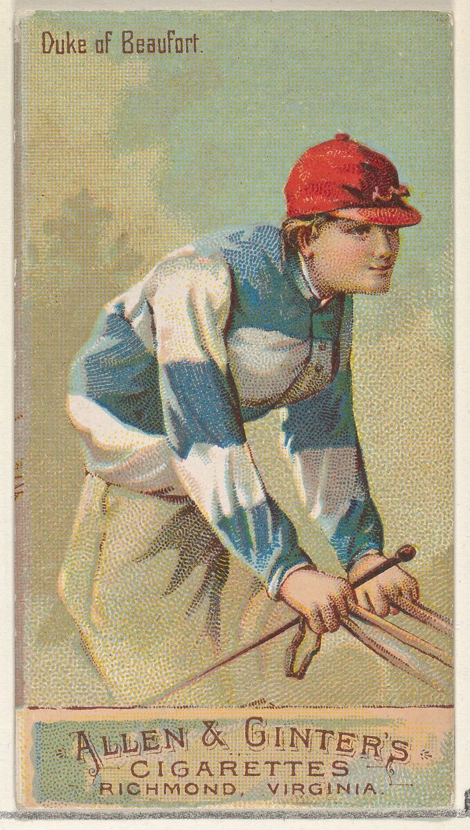 Duke of Beaufort, from the Racing Colors of the World series (N22b) for Allen & Ginter Cigarettes, Allen &amp; Ginter (American, Richmond, Virginia), Commercial color lithograph 