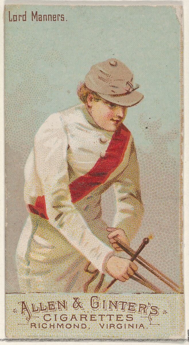 Lord Manners, from the Racing Colors of the World series (N22b) for Allen & Ginter Cigarettes, Allen &amp; Ginter (American, Richmond, Virginia), Commercial color lithograph 