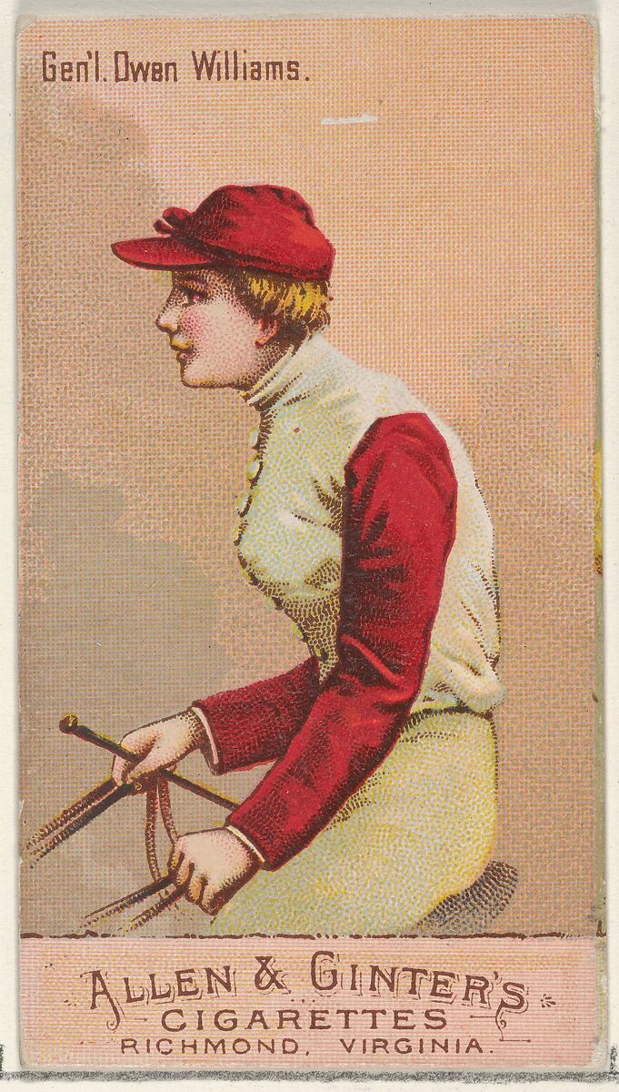 General Owen Williams, from the Racing Colors of the World series (N22b) for Allen & Ginter Cigarettes, Allen &amp; Ginter (American, Richmond, Virginia), Commercial color lithograph 