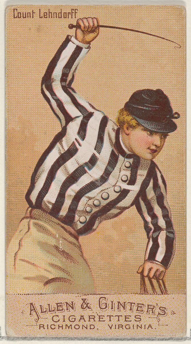 Count Lehndorff, from the Racing Colors of the World series (N22b) for Allen & Ginter Cigarettes, Allen &amp; Ginter (American, Richmond, Virginia), Commercial color lithograph