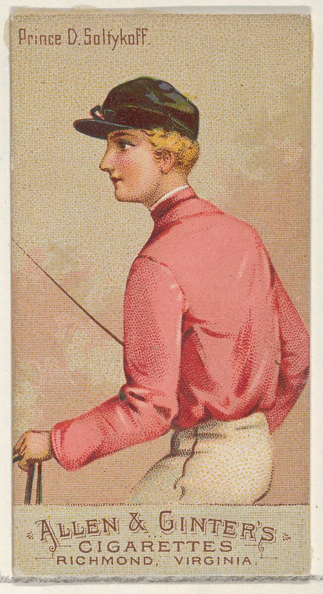 Prince D. Saltykoff, from the Racing Colors of the World series (N22b) for Allen & Ginter Cigarettes, Allen &amp; Ginter (American, Richmond, Virginia), Commercial color lithograph 