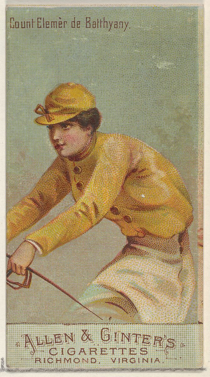 Count Elemer de Batthyany, from the Racing Colors of the World series (N22b) for Allen & Ginter Cigarettes, Allen &amp; Ginter (American, Richmond, Virginia), Commercial color lithograph 