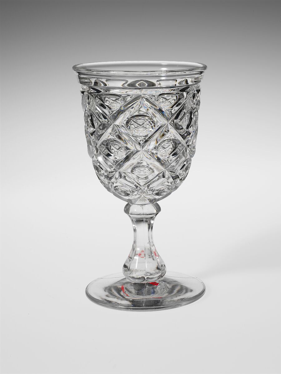 Goblet, Pressed glass, diamond thumbprint, American 