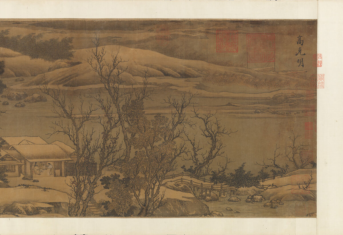 Snowy landscape with rustic riverside retreat, Liu Songnian  Chinese, Handscroll; ink and color on silk, China