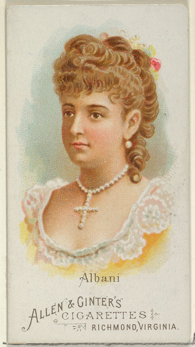 Albani, from World's Beauties, Series 1 (N26) for Allen & Ginter Cigarettes, Allen &amp; Ginter (American, Richmond, Virginia), Commercial color lithograph 