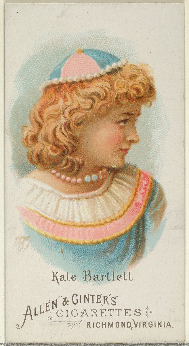 Kate Bartlett, from World's Beauties, Series 1 (N26) for Allen & Ginter Cigarettes, Allen &amp; Ginter (American, Richmond, Virginia), Commercial color lithograph 