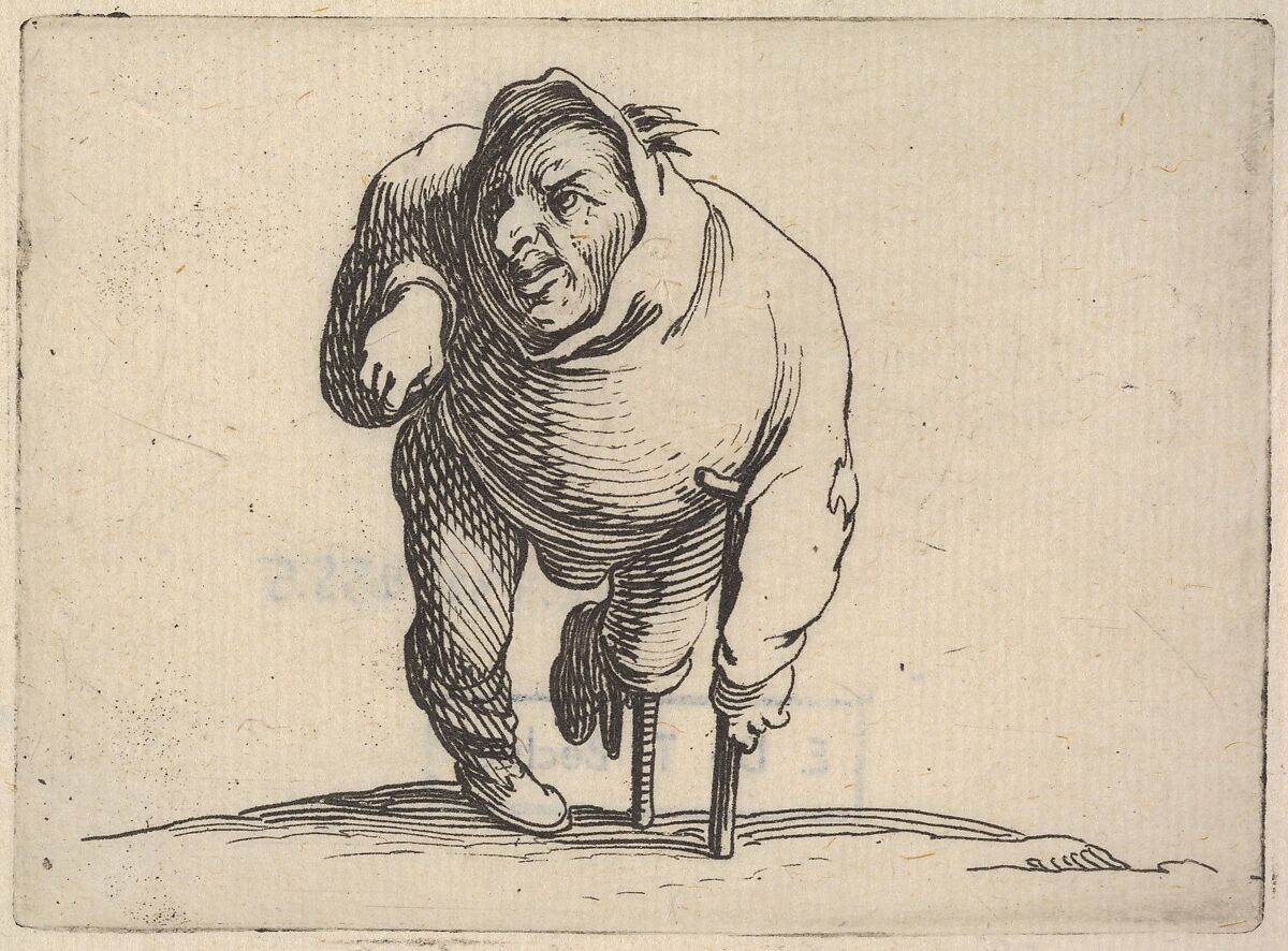 Small male figure with peg leg and crutch, in frontal view, from the series 'Varie figure gobbi', Jacques Callot (French, Nancy 1592–1635 Nancy), Etching 