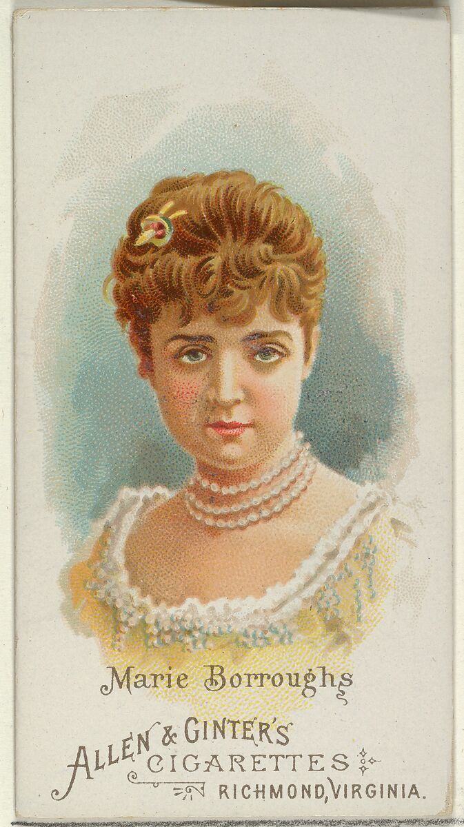 Marie Borroughs, from World's Beauties, Series 1 (N26) for Allen & Ginter Cigarettes, Allen &amp; Ginter (American, Richmond, Virginia), Commercial color lithograph 
