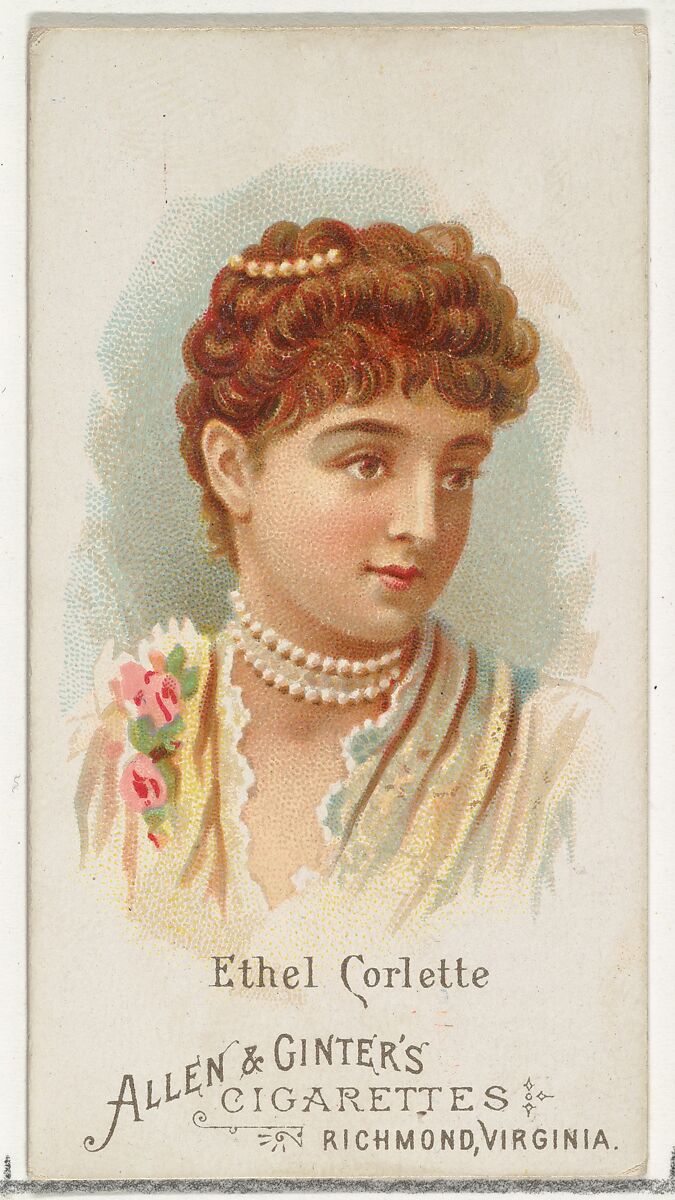 Ethel Corlette, from World's Beauties, Series 1 (N26) for Allen & Ginter Cigarettes, Allen &amp; Ginter (American, Richmond, Virginia), Commercial color lithograph 