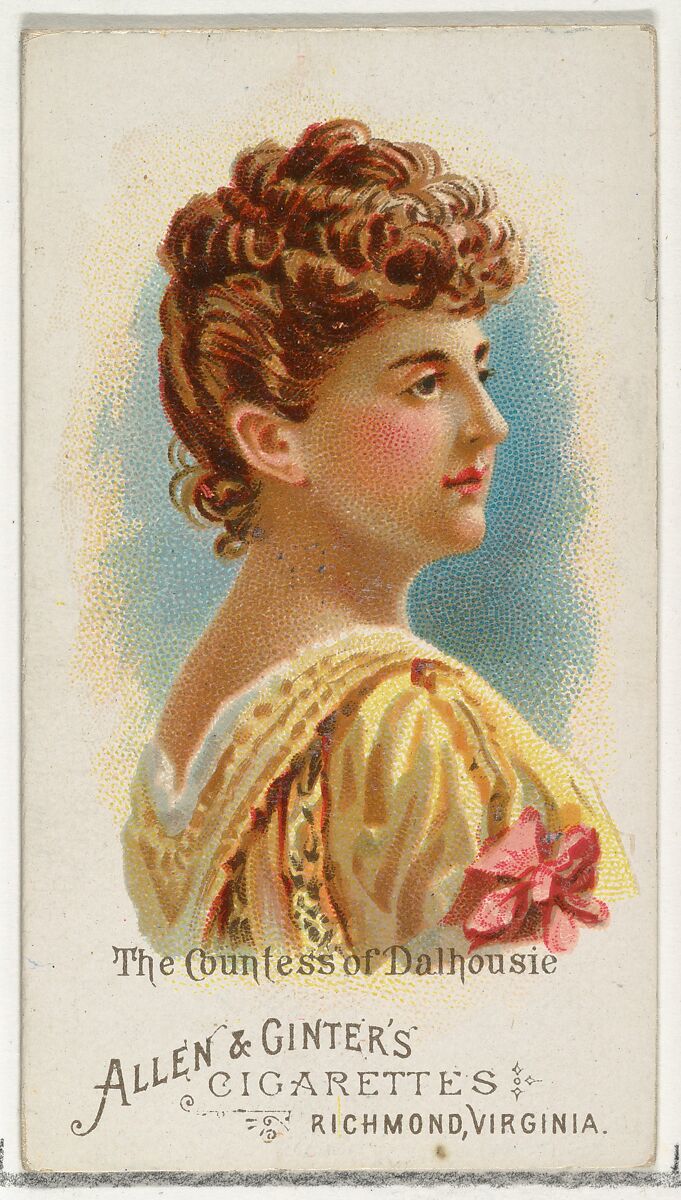 The Countess of Dalhousie, from World's Beauties, Series 1 (N26) for Allen & Ginter Cigarettes, Allen &amp; Ginter (American, Richmond, Virginia), Commercial color lithograph 