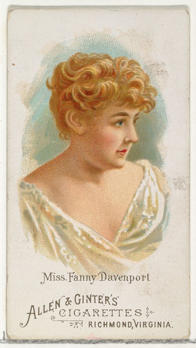 Miss Fanny Davenport, from World's Beauties, Series 1 (N26) for Allen & Ginter Cigarettes, Allen &amp; Ginter (American, Richmond, Virginia), Commercial color lithograph 