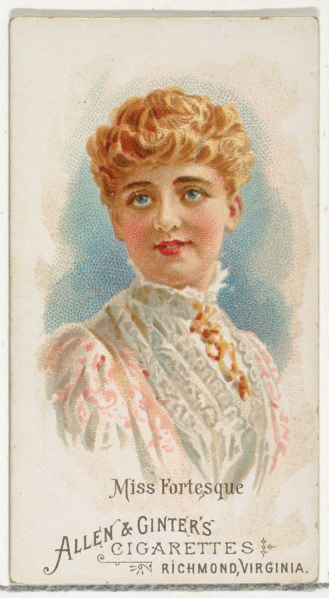 Miss Fortesque, from World's Beauties, Series 1 (N26) for Allen & Ginter Cigarettes, Allen &amp; Ginter (American, Richmond, Virginia), Commercial color lithograph 