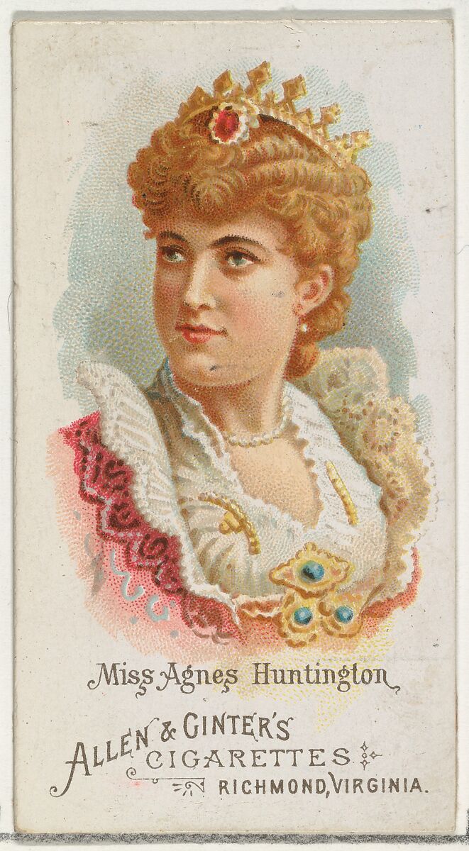 Miss Agnes Huntington, from World's Beauties, Series 1 (N26) for Allen & Ginter Cigarettes, Allen &amp; Ginter (American, Richmond, Virginia), Commercial color lithograph 