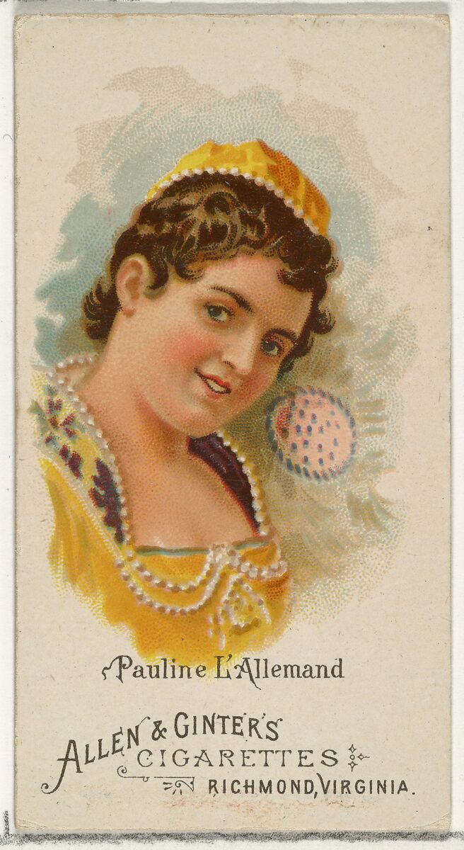 Pauline L'Allemand, from World's Beauties, Series 1 (N26) for Allen & Ginter Cigarettes, Allen &amp; Ginter (American, Richmond, Virginia), Commercial color lithograph 