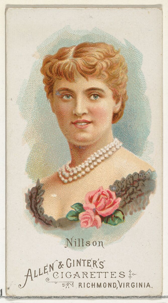 Nillson, from World's Beauties, Series 1 (N26) for Allen & Ginter Cigarettes, Allen &amp; Ginter (American, Richmond, Virginia), Commercial color lithograph 