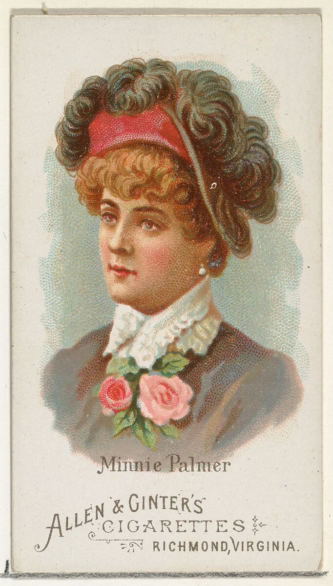 Minnie Palmer, from World's Beauties, Series 1 (N26) for Allen & Ginter Cigarettes, Allen &amp; Ginter (American, Richmond, Virginia), Commercial color lithograph 