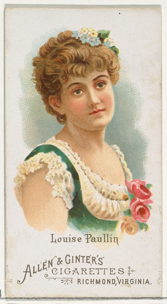 Louise Paullin, from World's Beauties, Series 1 (N26) for Allen & Ginter Cigarettes, Allen &amp; Ginter (American, Richmond, Virginia), Commercial color lithograph 