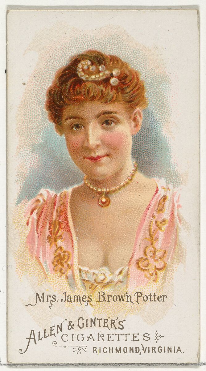Mrs. James Brown Potter, from World's Beauties, Series 1 (N26) for Allen & Ginter Cigarettes, Allen &amp; Ginter (American, Richmond, Virginia), Commercial color lithograph 