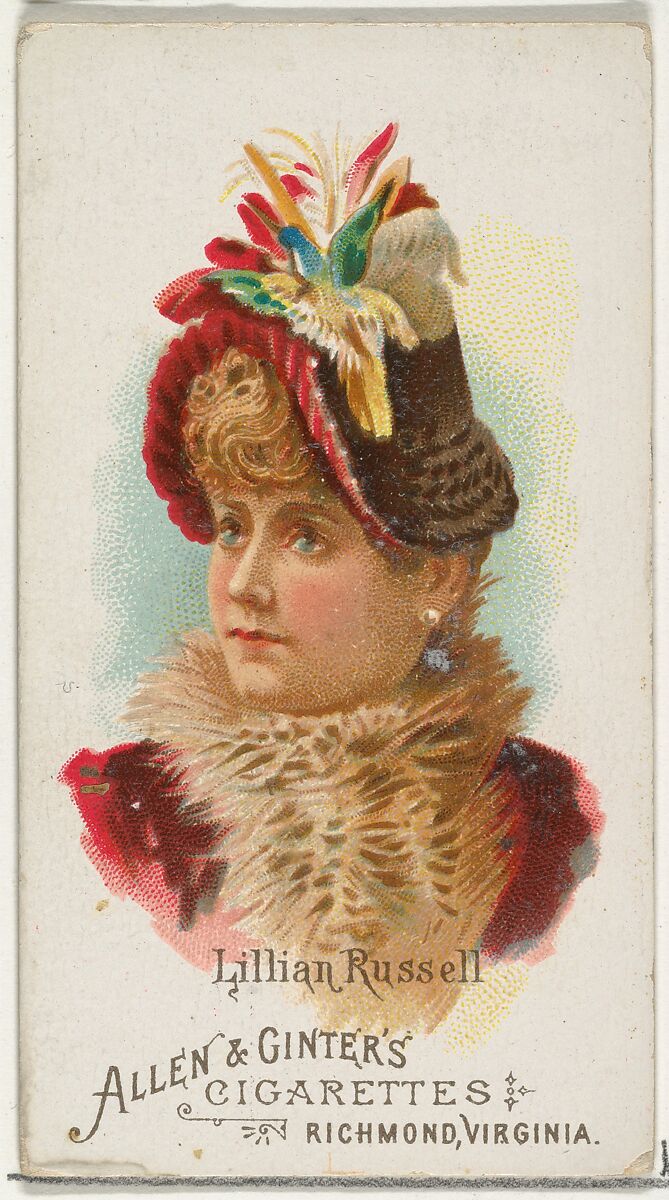 Lillian Russell, from World's Beauties, Series 1 (N26) for Allen & Ginter Cigarettes, Allen &amp; Ginter (American, Richmond, Virginia), Commercial color lithograph 