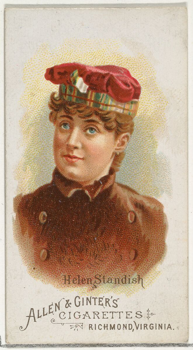 Helen Standish, from World's Beauties, Series 1 (N26) for Allen & Ginter Cigarettes, Allen &amp; Ginter (American, Richmond, Virginia), Commercial color lithograph 